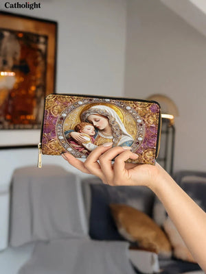 Catholight Divine Madonna And Child Leather Wallet Purse