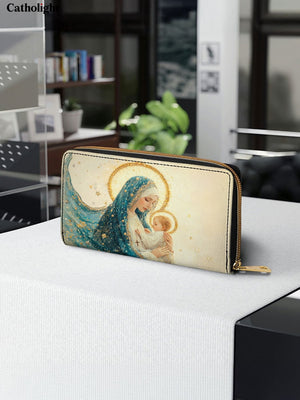 Catholight Divine Mother’s Embrace Leather Wallet Purse
