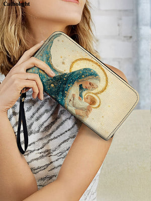 Catholight Divine Mother’s Embrace Leather Wallet Purse