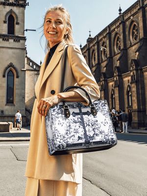 Catholight The Cross Amidst Blooming Faith Leather Bag