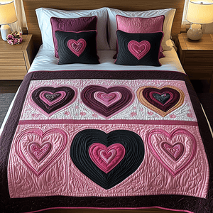 Adoring Hearts 3-Piece Quilted Bedding Set NCU0TH2521