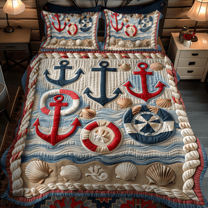 Anchor And Lifebuoy 3-Piece Quilted Bedding Set NCU0TH1226