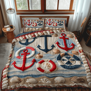 Anchor And Lifebuoy 3-Piece Quilted Bedding Set NCU0TH1226