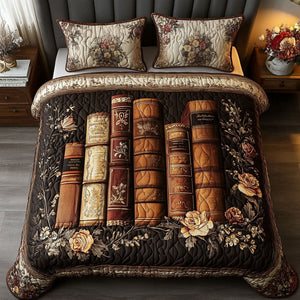 Antique Book Collection 3-Piece Quilted Bedding Set NCU0NT4086
