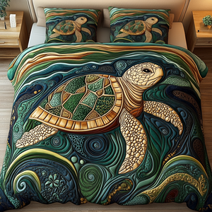 Aqua Calm 3-Piece Quilted Bedding Set NCU0VH1714