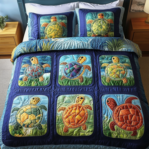 Aqua Journey 3-Piece Quilted Bedding Set NCU0VH3120