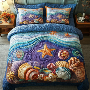 Aqua Retreat 3-Piece Quilted Bedding Set NCU0VH3361