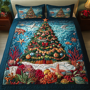 Aqua Tree 3-Piece Quilted Bedding Set NCU0VH972