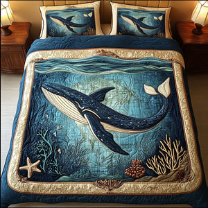 Aqua Whale Voyage 3-Piece Quilted Bedding Set NCU0NT2860