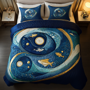 Aqua Whirl 3-Piece Quilted Bedding Set NCU0VH1073