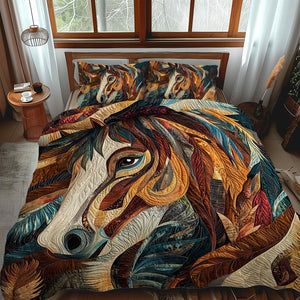 Artistic Horse-Themed 3-Piece Quilted Bedding Set NCU0PD580