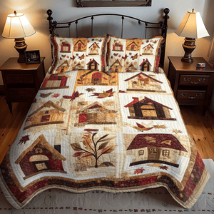 Autumn Bird House 3-Piece Quilted Bedding Set NCU0PD711