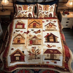 Autumn Bird House 3-Piece Quilted Bedding Set NCU0PD711