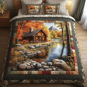 Autumn Lakeside Cabin 3-Piece Quilted Bedding Set NCU0NT3068