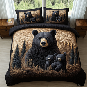 Black Bear Family Quilted Bedding Set NCU0DV2772