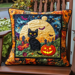 Black Cat Mystical Halloween Quilted Pillow Case NCU0PD617