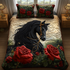 Black Horse Charm Quilted Bedding Set NCU0DV4112