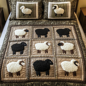 Black and White Flock 3-Piece Quilted Bedding Set NCU0NT4317