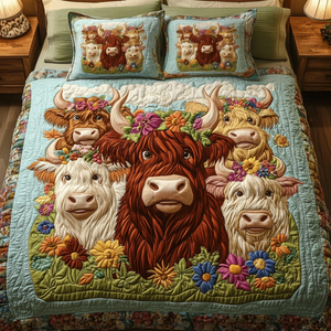 Blooming Bovines 3-Piece Quilted Bedding Set NCU0VH1869