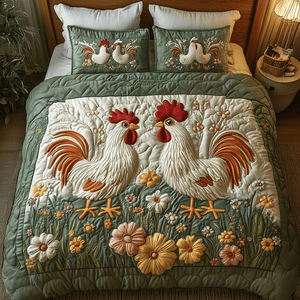 Blooming Chicken Haven 3-Piece Quilted Bedding Set NCU0TH2227