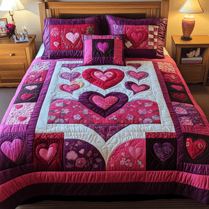 Blooming Hearts 3-Piece Quilted Bedding Set NCU0TH2517