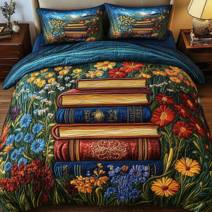 Blossoming Books 3-Piece Quilted Bedding Set NCU0VL1267