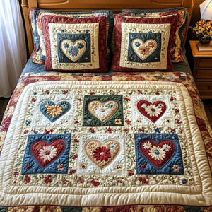Blossoms and Hearts 3-Piece Quilted Bedding Set NCU0PT3711