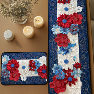 Blossoms of Liberty Quilted Table Runner and Quilted Place Mat Set NCU0PT4507