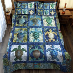 Blue Reef Turtle 3-Piece Quilted Bedding Set NCU0TL483