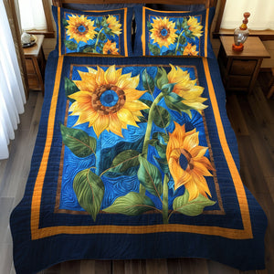 Blue Sunny Bloom 3-Piece Quilted Bedding Set NCU0TH913