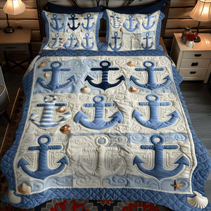 Blue Anchors 3-Piece Quilted Bedding Set NCU0TH1227