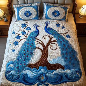 Blue Blossoms 3-Piece Quilted Bedding Set NCU0NT3080
