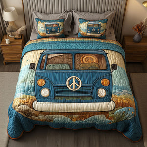 Blue Camper Adventure 3-Piece Quilted Bedding Set NCU0NT4095