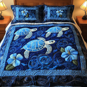 Blue Hibiscus Turtles 3-Piece Quilted Bedding Set NCU0NT3581
