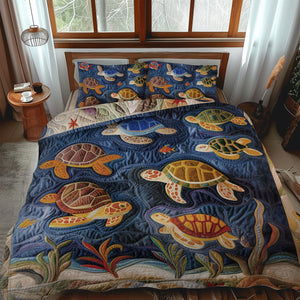 Blue Ocean Turtle 3-Piece Quilted Bedding Set NCU0TL480