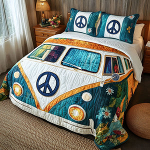 Blue Peace Van 3-Piece Quilted Bedding Set NCU0NT4031