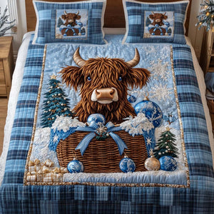 Blue Snowy Basket 3-Piece Quilted Bedding Set NCU0NT2315