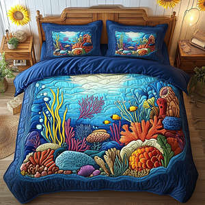 Blue Waves 3-Piece Quilted Bedding Set NCU0VL1622