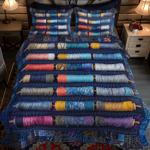 Bluish Spools 3-Piece Quilted Bedding Set NCU0TH1307