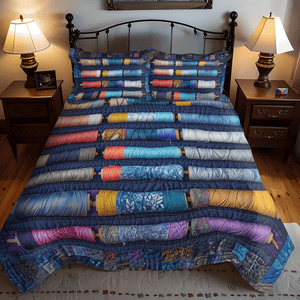 Bluish Spools 3-Piece Quilted Bedding Set NCU0TH1307