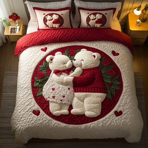 Blush Bear Delight 3-Piece Quilted Bedding Set NCU0DK3194