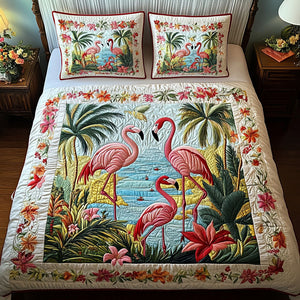 Blush Feathers 3-Piece Quilted Bedding Set NCU0NT2520