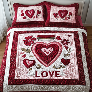 Blushing Hearts 3-Piece Quilted Bedding Set NCU0TL2349