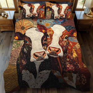 Boho Bovines 3-Piece Quilted Bedding Set NCU0VH1489
