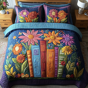 Bookish Blooms 3-Piece Quilted Bedding Set NCU0VH2977