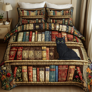 Bookish Cat 3-Piece Quilted Bedding Set NCU0VH3711