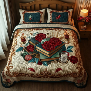 Books and Blooms Quilted Bedding Set NCU0DV3604