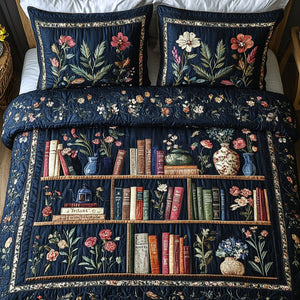 Botanical Books 3-Piece Quilted Bedding Set NCU0NT4071