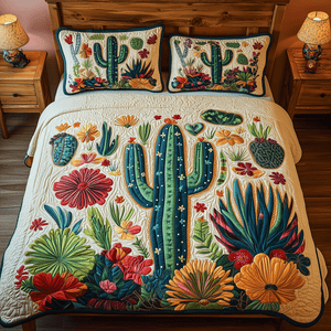 Botanical Cactus 3-Piece Quilted Bedding Set NCU0TH2079