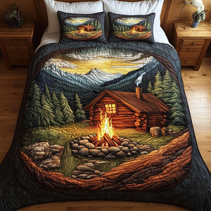 Cabin Fireplace 3-Piece Quilted Bedding Set NCU0NT3094